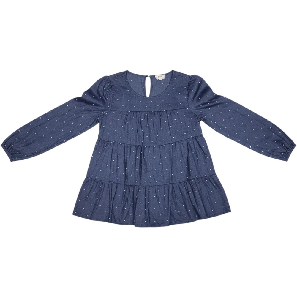 Perch Blu Pepper Tiered Tunic Women 2XL Blue Excellent Boho Floral Dot Blouse